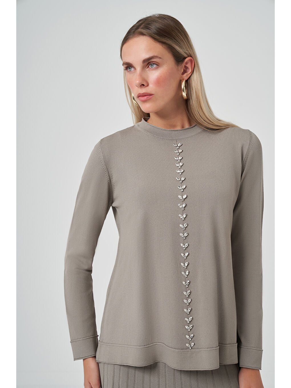 Taş İşleme Detay Triko Takım 1351 Açık Haki-1