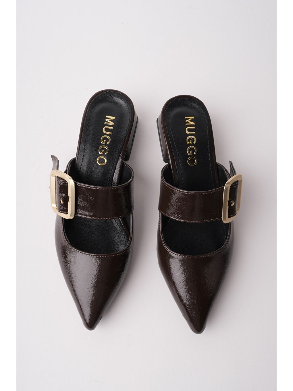 Kahverengi DESTİNY Gold Tokalı Tek Bant Sivri Burun Kadın Topuklu Terlik-2