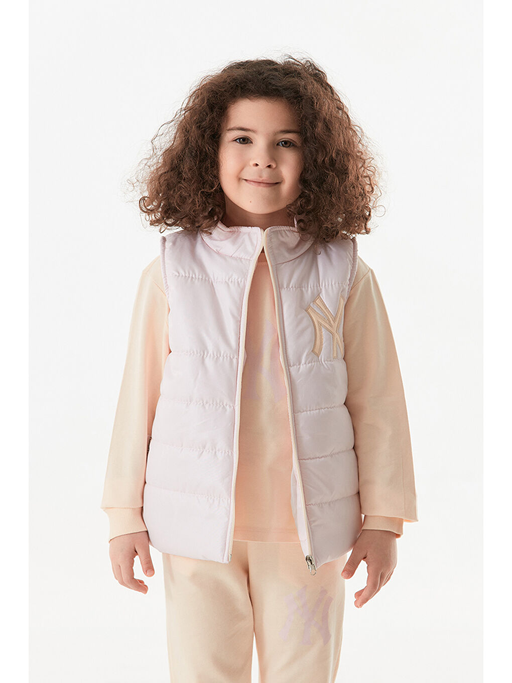 Pembe %100 Pamuk Ny Nakışlı Yelekli 3 Lü Unisex Çocuk Takım-1