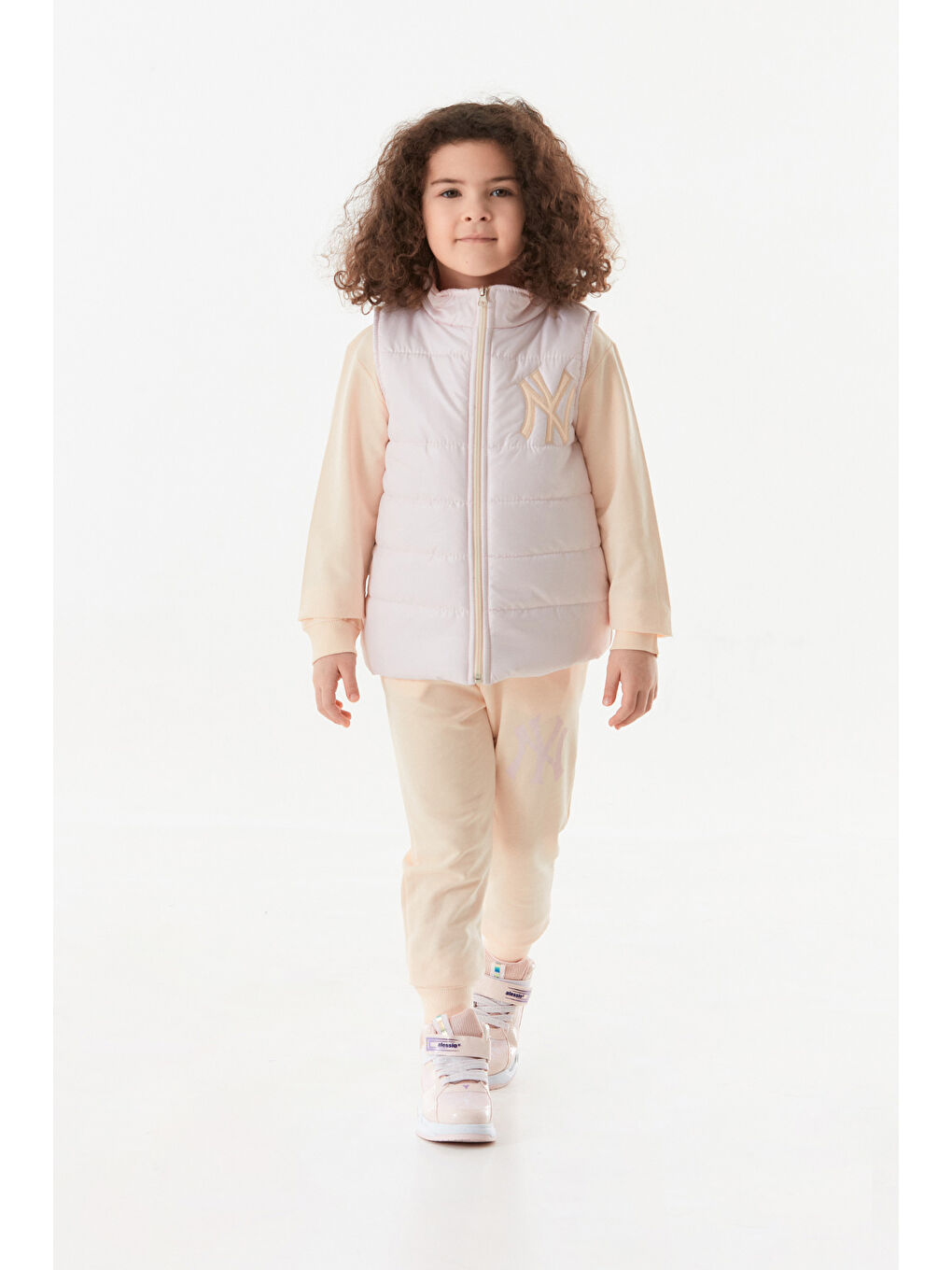 Pembe %100 Pamuk Ny Nakışlı Yelekli 3 Lü Unisex Çocuk Takım-2