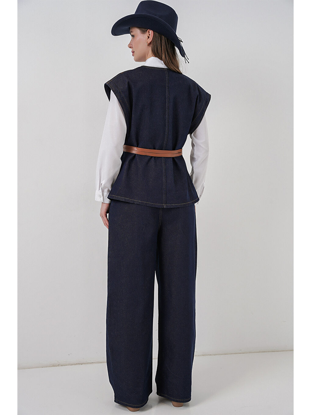 Kadın Yelek Pantolon Jean İkili Takım 30062 - Koyu Mavi-5