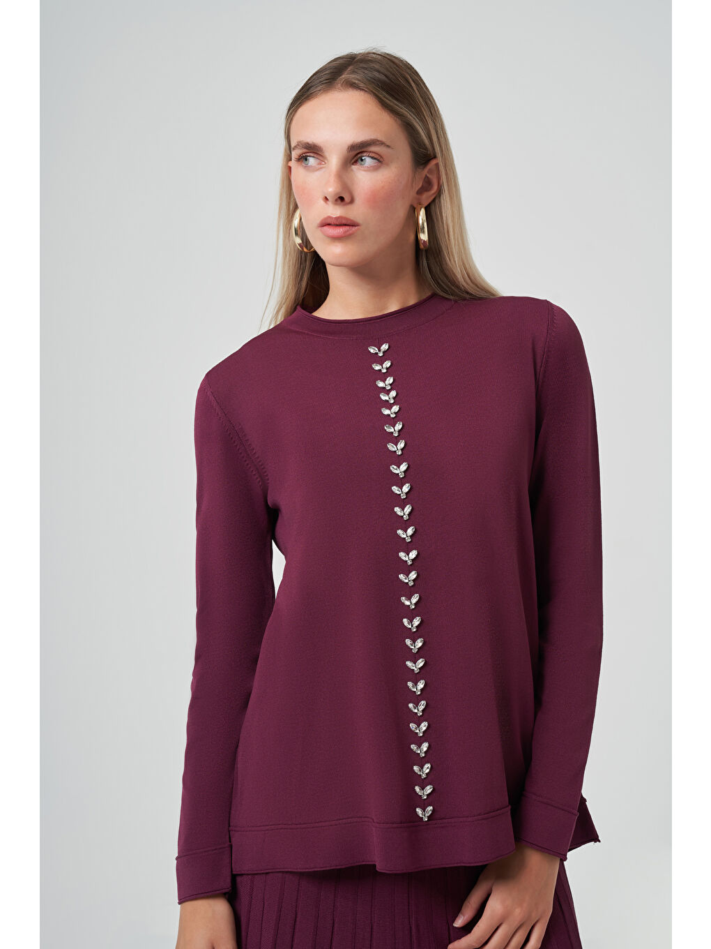 Taş İşleme Detay Triko Takım 1351 Bordo-1