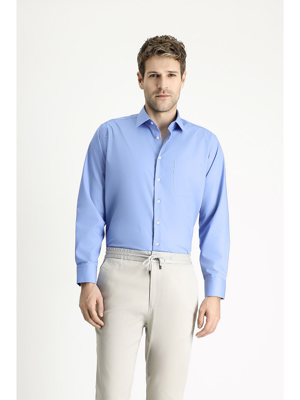 Mavi Uzun Kol Regular Fit Non Iron Ütü Gerektirmeyen Pamuklu Büyük Beden Gömlek