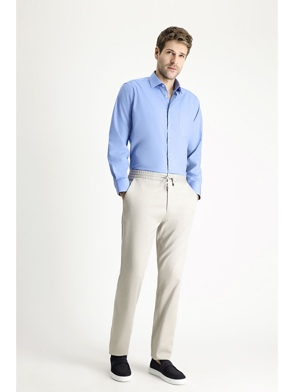 Mavi Uzun Kol Regular Fit Non Iron Ütü Gerektirmeyen Pamuklu Büyük Beden Gömlek-1