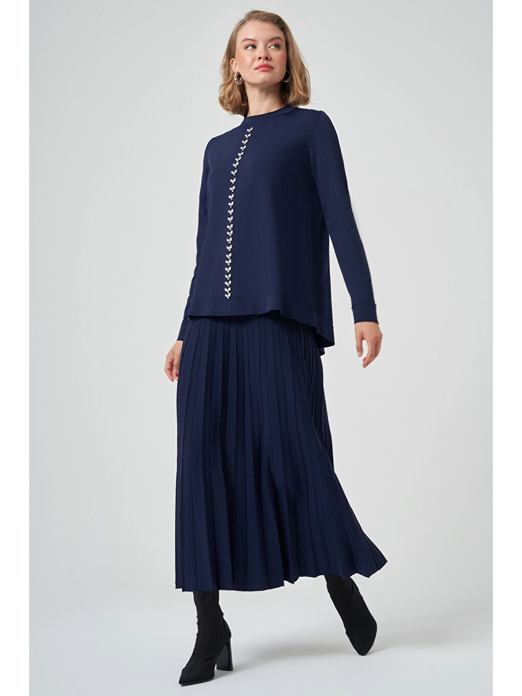 Taş İşleme Detay Triko Takım 1351  Lacivert