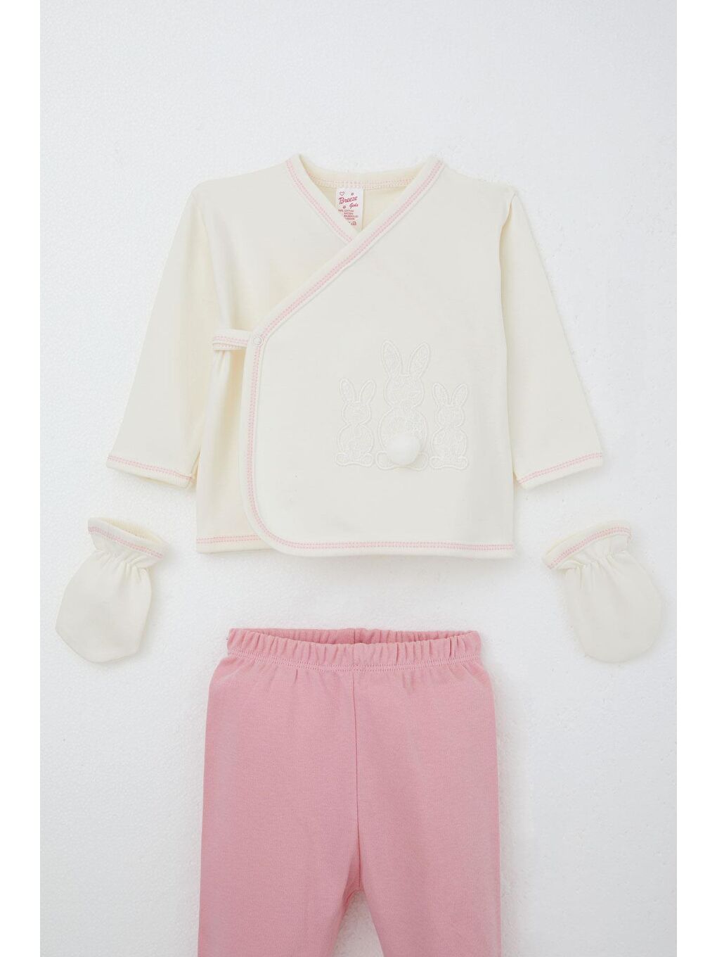 Kız Bebek Hastane Çıkışı 5 Li Ponponlu Tavşancık Nakışlı Ekru (0-3 Ay)-2