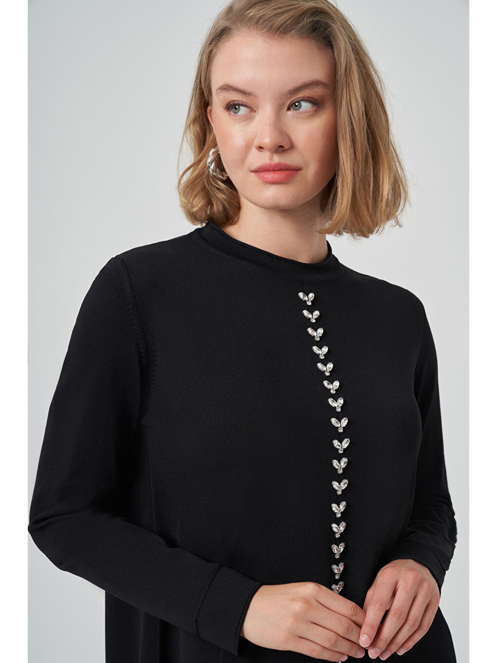 Taş İşleme Detay Triko Takım 1351  Siyah-1