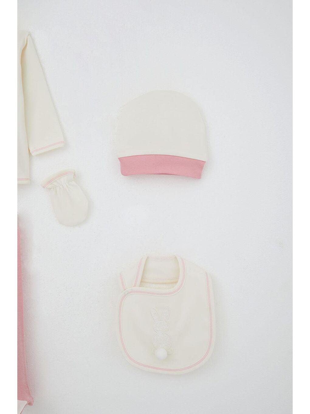 Kız Bebek Hastane Çıkışı 5 Li Ponponlu Tavşancık Nakışlı Ekru (0-3 Ay)-3