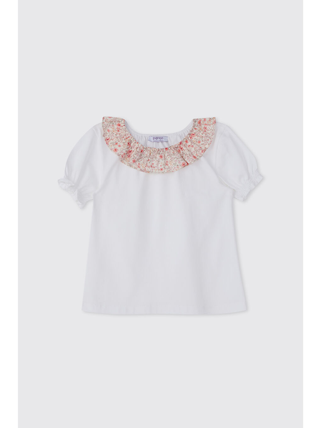 Kız Çocuk Fırfır Yaka Ekru Tişört