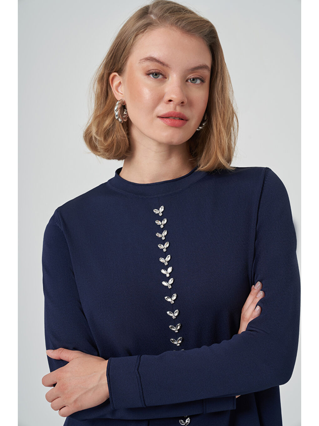 Taş İşleme Detay Triko Takım 1351  Lacivert-1