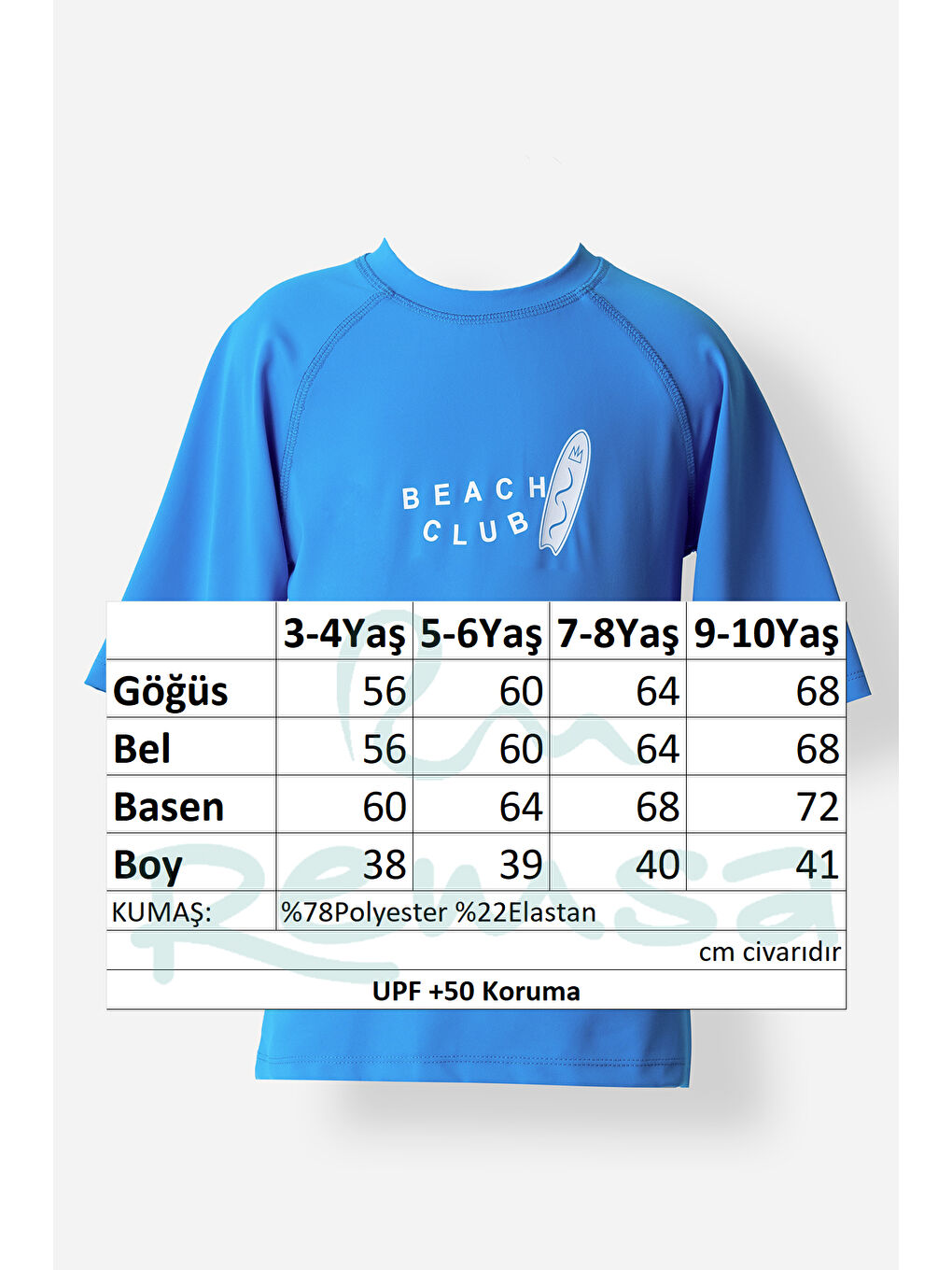 UV Korumalı Erkek Çocuk Yarım Kol Tek Üst 5273 Mavi-2