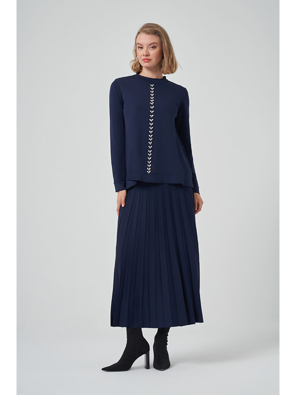 Taş İşleme Detay Triko Takım 1351  Lacivert-3