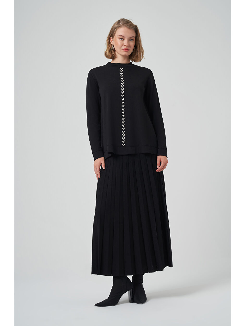 Taş İşleme Detay Triko Takım 1351  Siyah-3