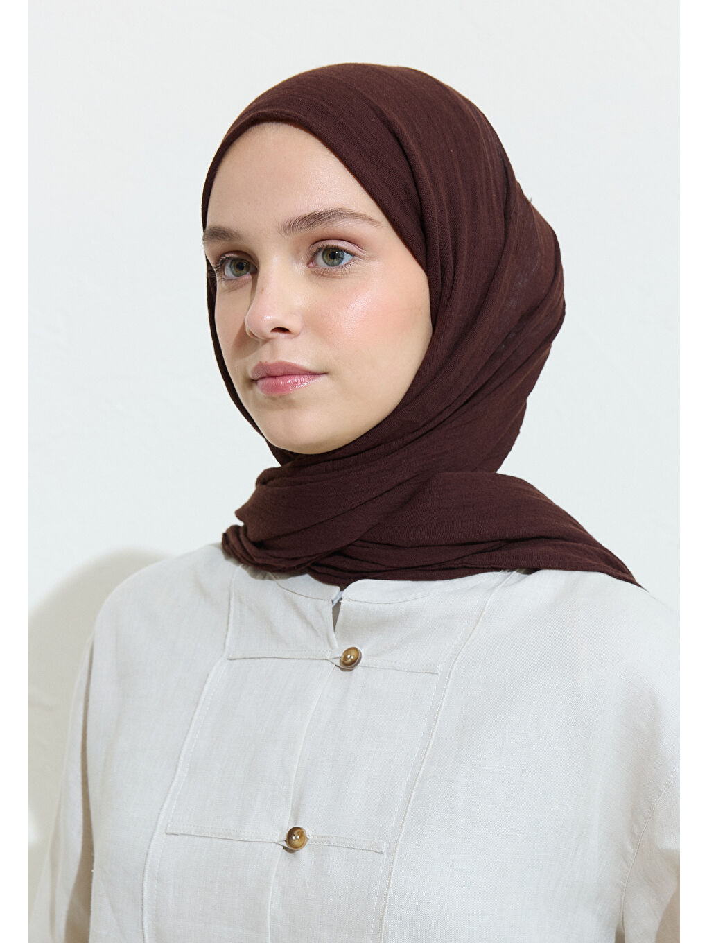 Mor PAMUKLU KETEN ŞAL CHOCOLATE SOUFFLE-1