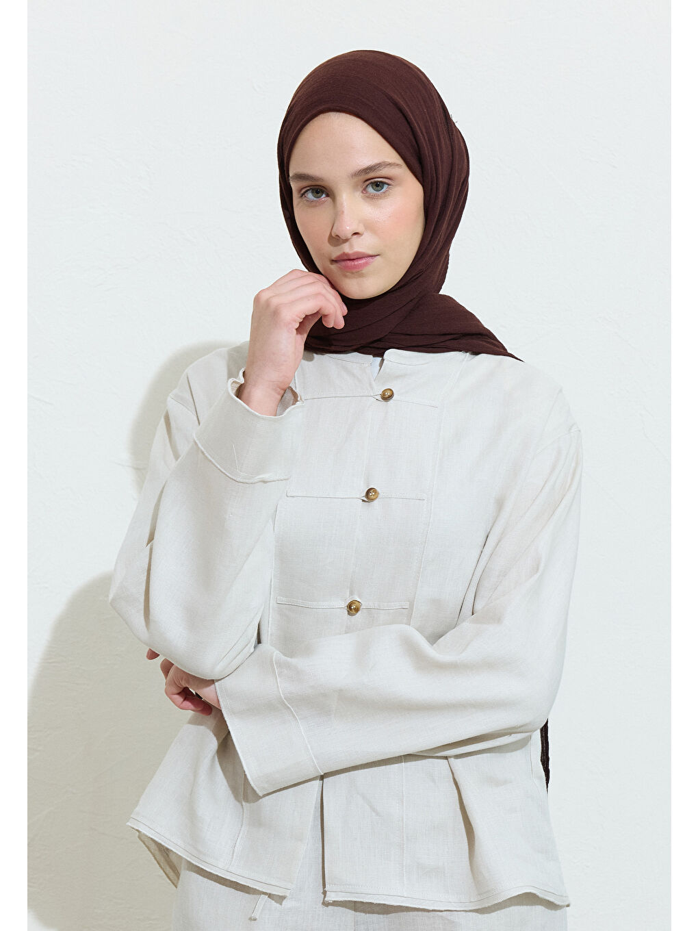 Mor PAMUKLU KETEN ŞAL CHOCOLATE SOUFFLE-2