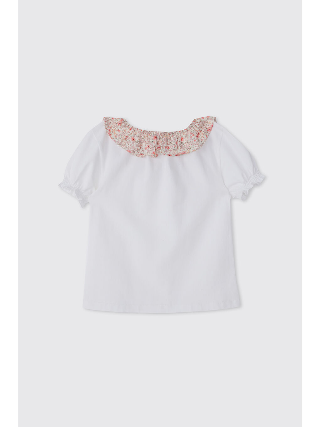 Kız Çocuk Fırfır Yaka Ekru Tişört-1