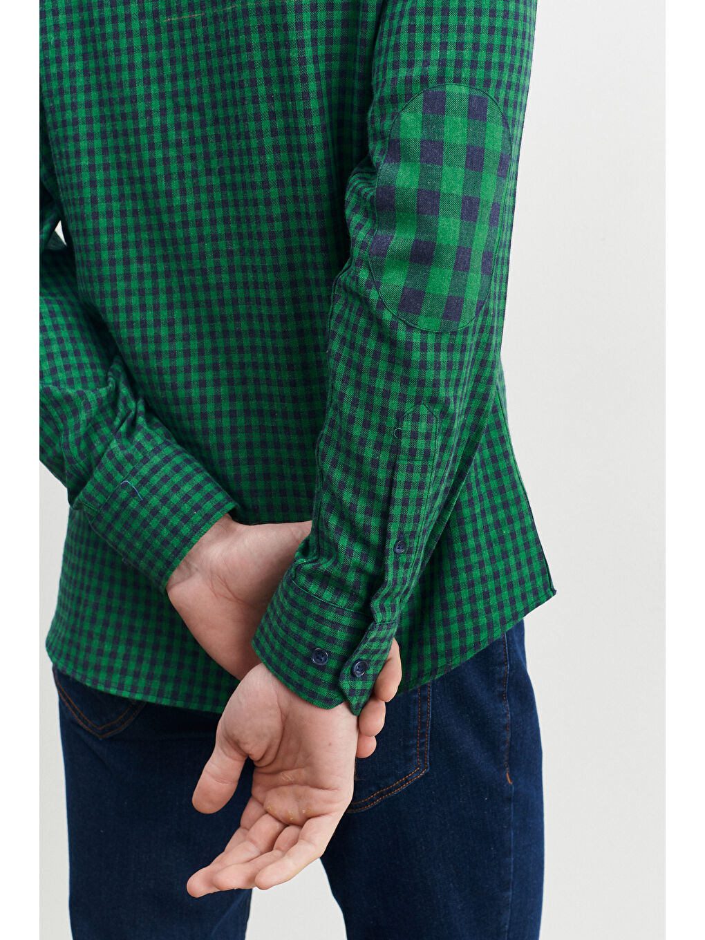 Erkek Yeşil-Lacivert Slim Fit Dar Kesim Düğmeli Yaka Pötikareli Flanel Oduncu Gömlek-5