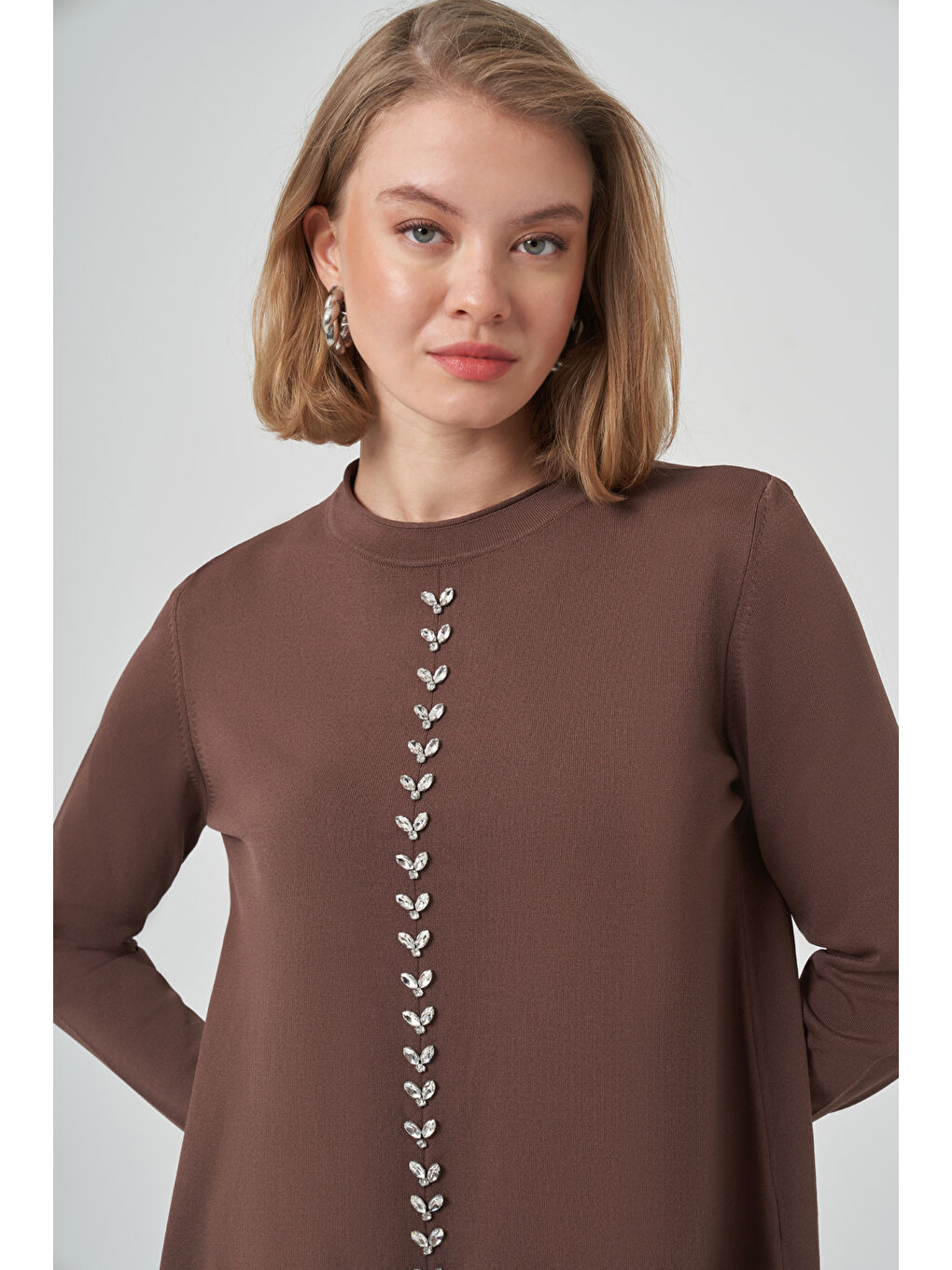 Taş İşleme Detay Triko Takım 1351 Kahverengi-1