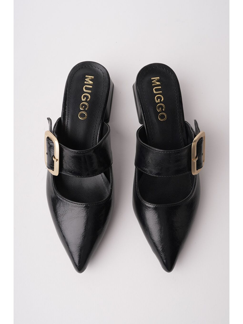 Siyah DESTİNY Gold Tokalı Tek Bant Sivri Burun Kadın Topuklu Terlik-2