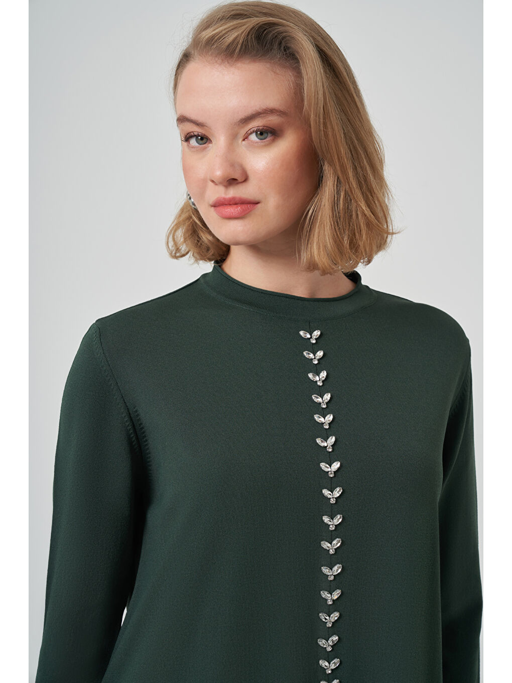 Taş İşleme Detay Triko Takım 1351  Çam Yeşil-1