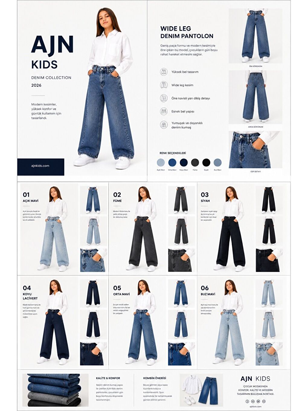 Lacivert kids Wideleg Kız Çocuk Jean Pantolon-1