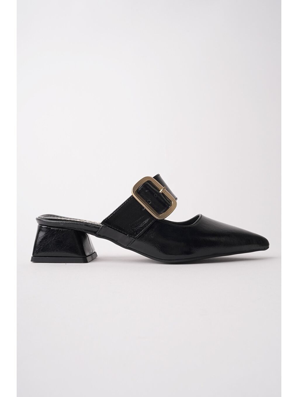 Siyah DESTİNY Gold Tokalı Tek Bant Sivri Burun Kadın Topuklu Terlik-4