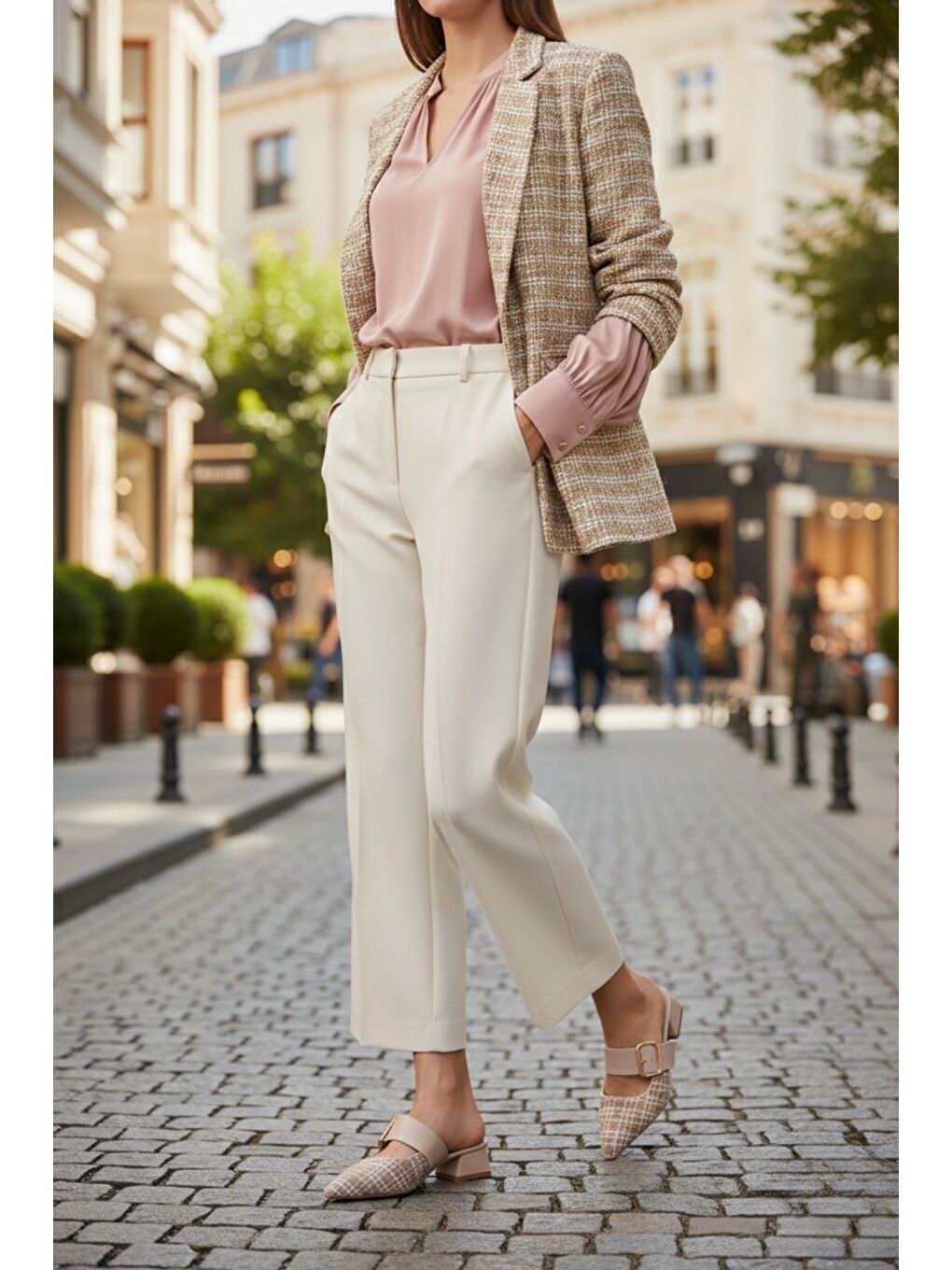 Bej DESTİNY Gold Tokalı Tek Bant Sivri Burun Kadın Topuklu Terlik-7