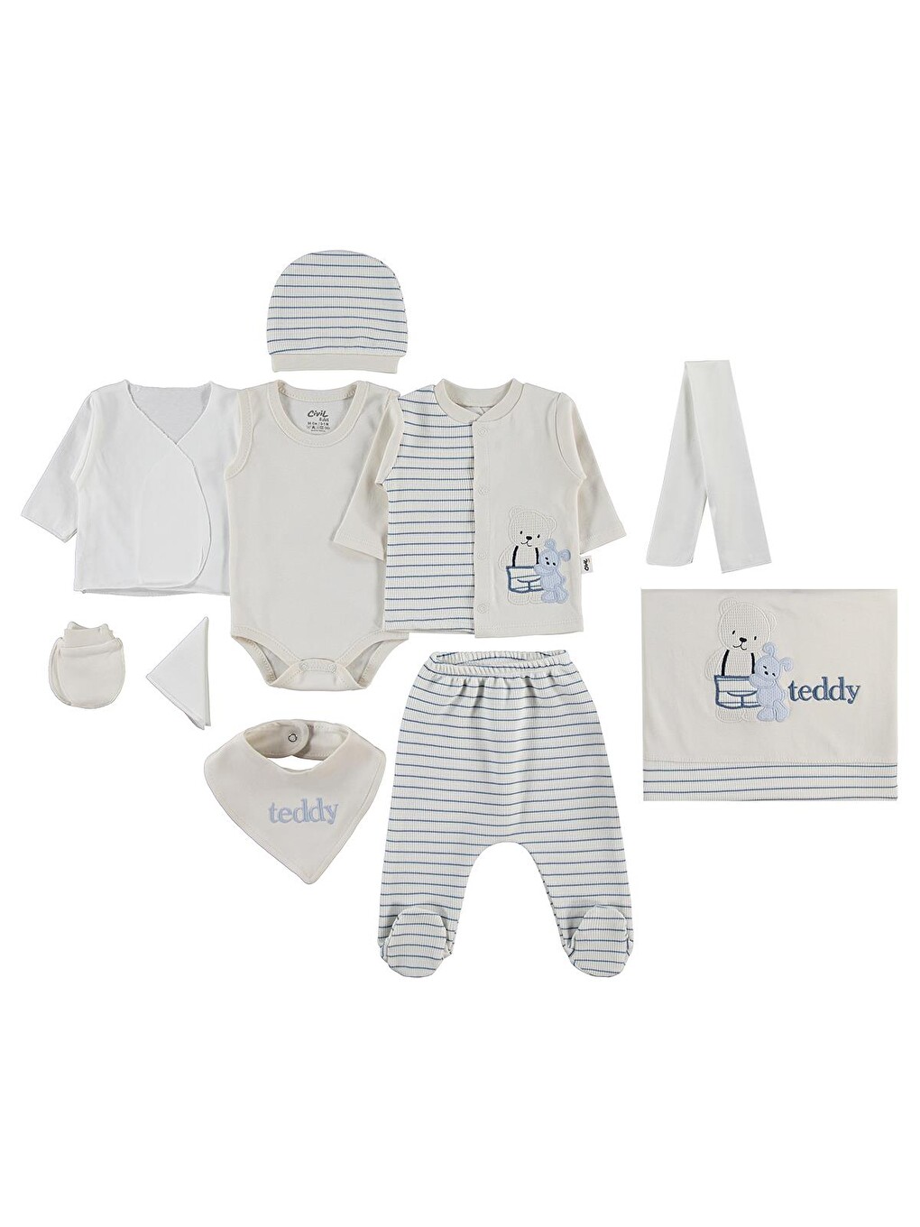 Baby Teddy 10'lu 0-24 Ay Zıbın Setleri - Mavi