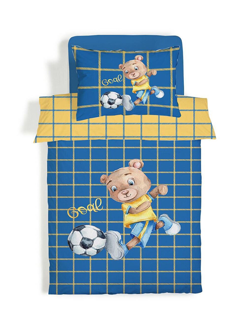 EVMİLA Karışık Çift Taraflı Futbolcu Teddy Desenli Çarşafsız 2'li Takım Tek Kişilik Nevresim Takımı 160x220 Cm - 1