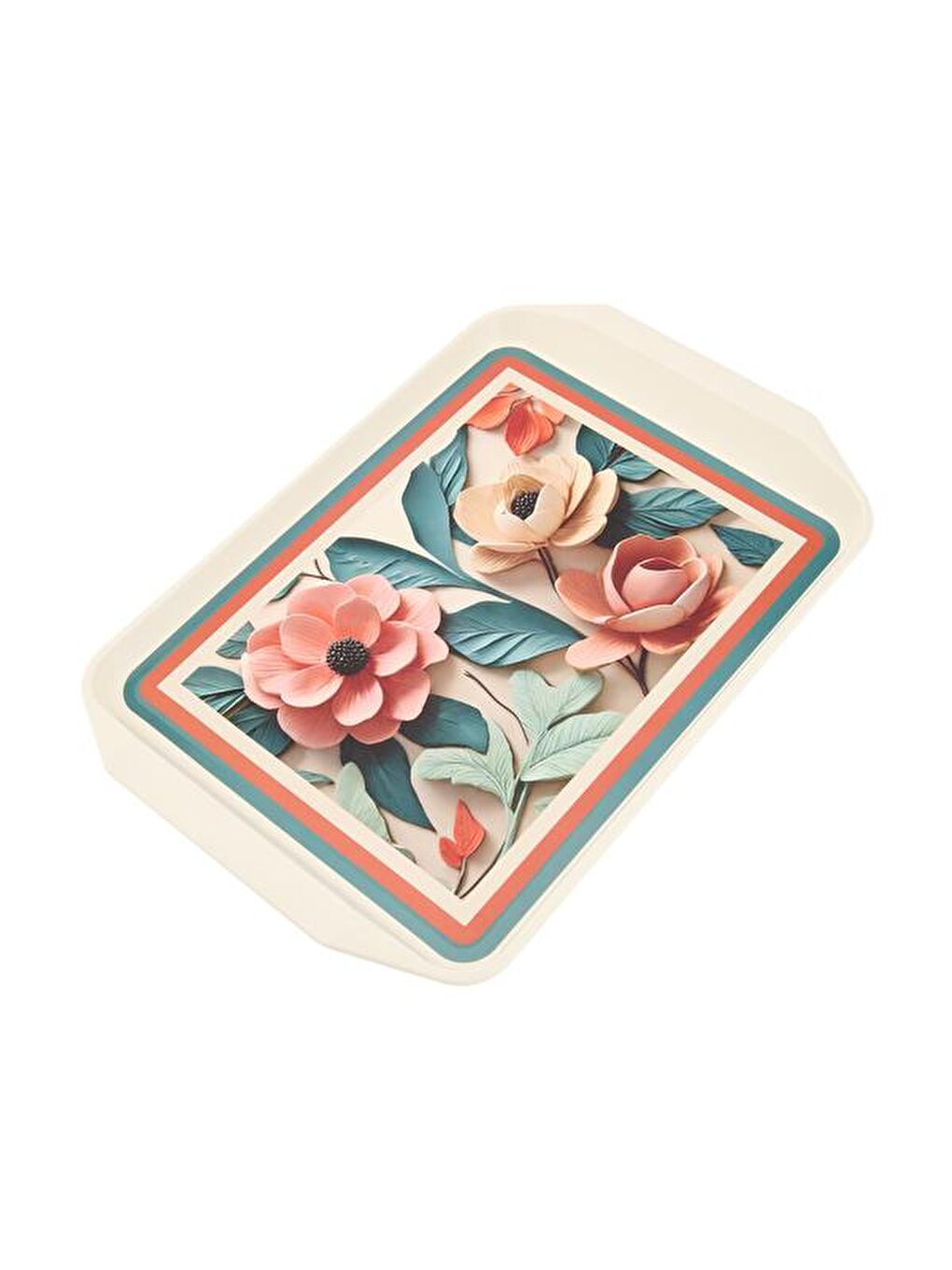 Karışık Çiçek Desenli Tepsi - Renkli - 44x30,5 cm-3