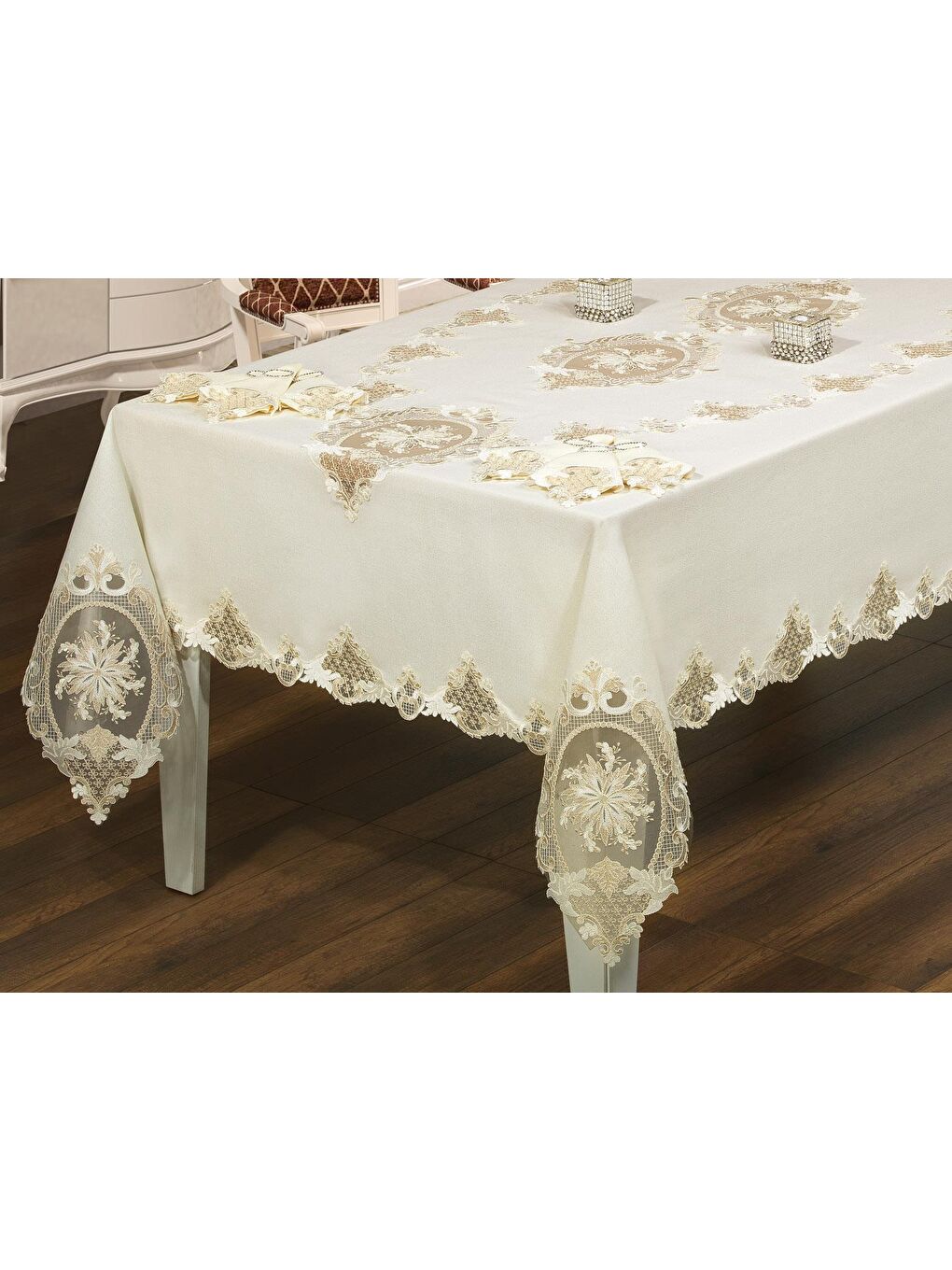 Ekru Fransız Güpürlü Eylül Dantel Yemek Takımı - 25 Parça-1