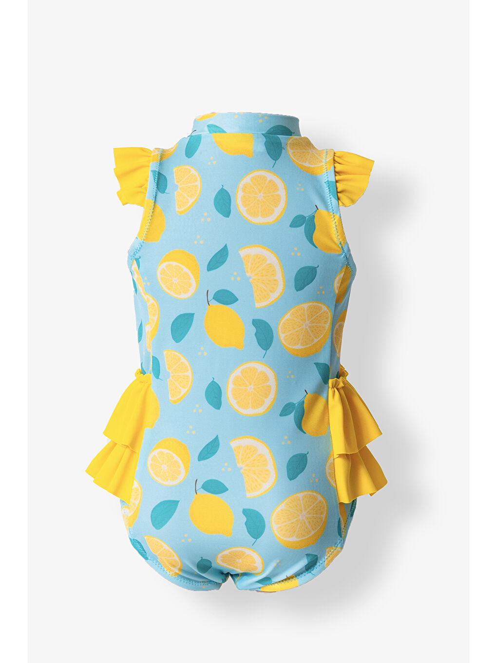 UV Korumalı Sıfır Kollu Fırfır Detay Kız Bebek Çocuk Tulum 5100 Sarı-1