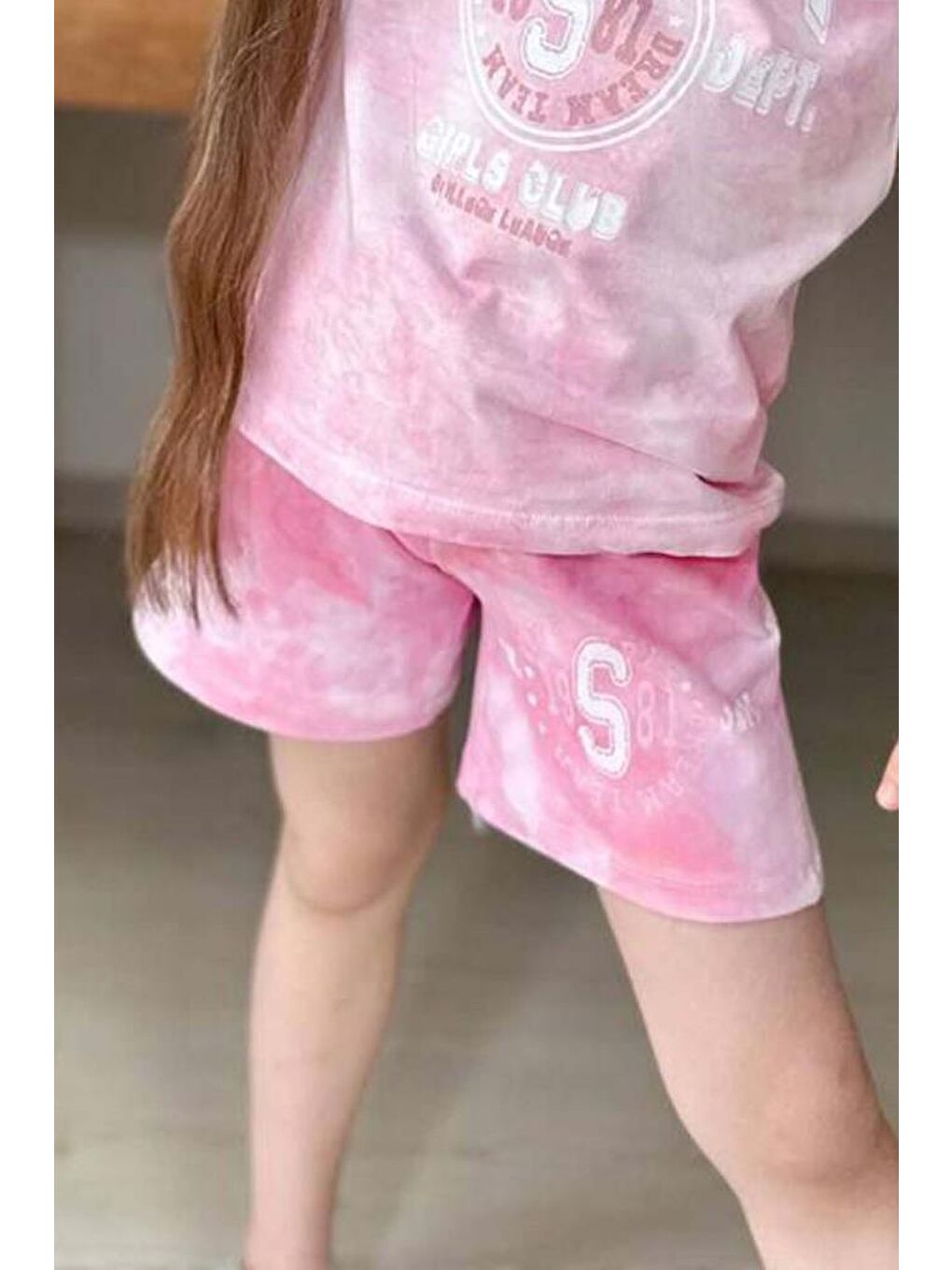 Kız Çocuk Florida Yazı Baskılı Penye T-Shirt Pembe Şortlu Takım-2