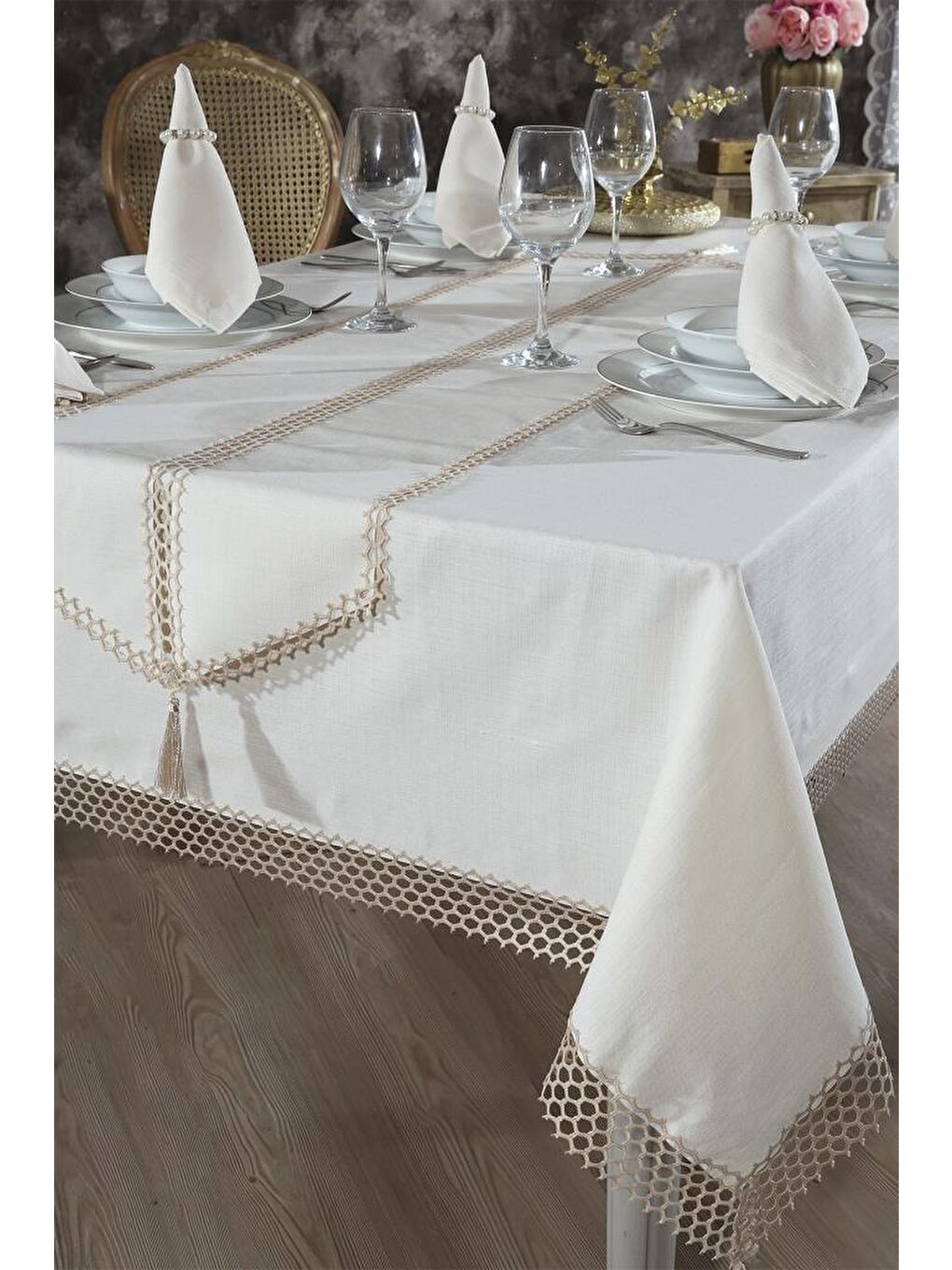 Simay Masa Örtüsü 26 Parça Bej-2