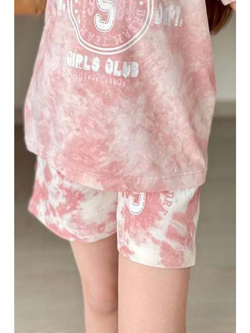 Pembe Kız Çocuk Florida Yazı Baskılı Penye T-Shirt Pudra Şortlu Takım-2
