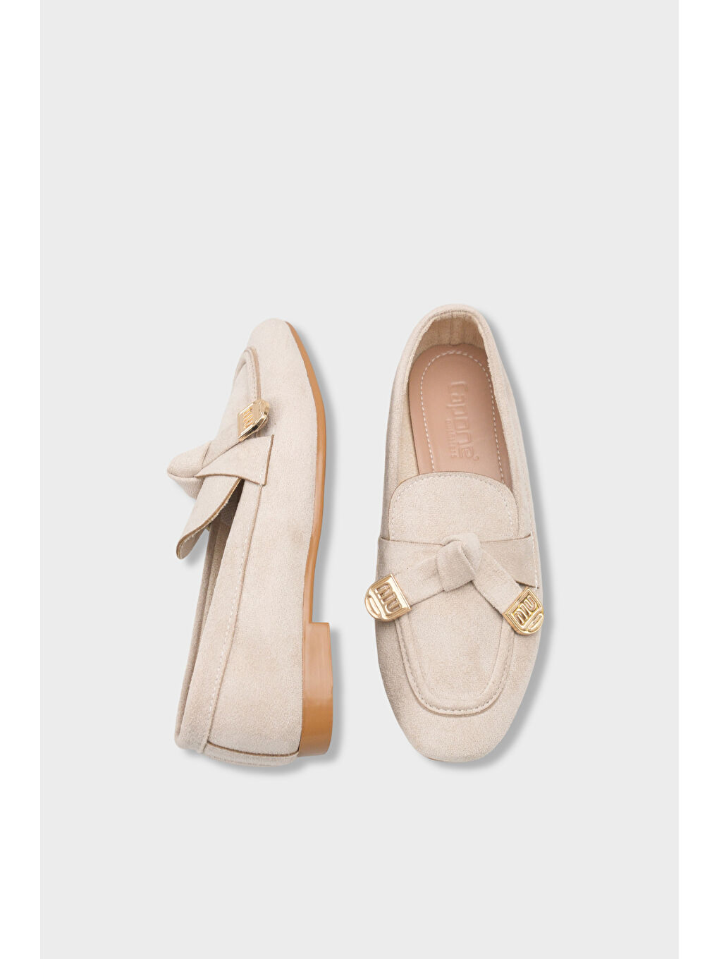 Bej Janessa Metal Tokalı Yumuşak Kadın Loafer Ayakkabı-4