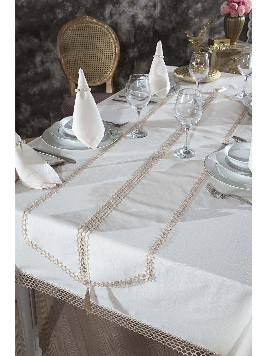 Simay Masa Örtüsü 26 Parça Bej-4