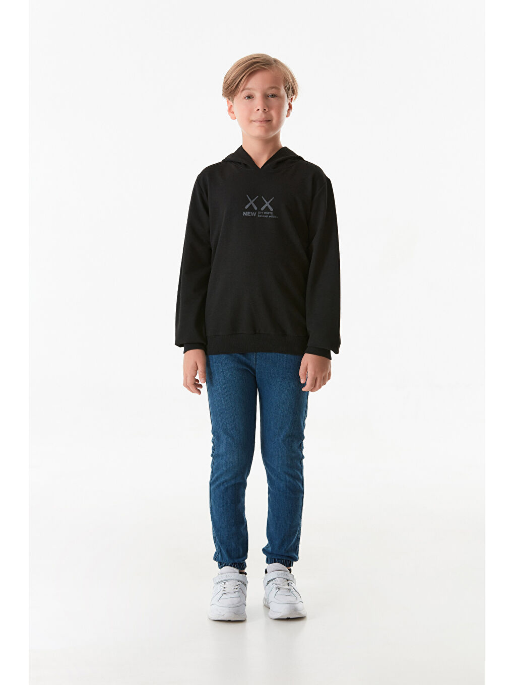 Fullamoda Siyah Yazı Baskılı Kapüşonlu Erkek Çocuk Sweatshirt - 2