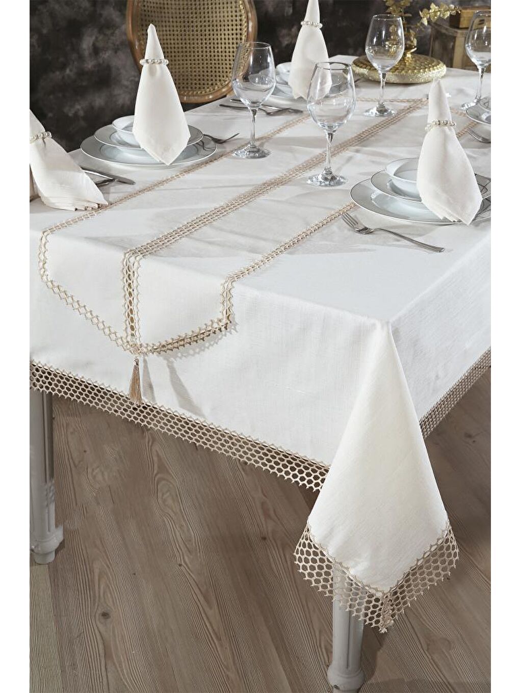 Simay Masa Örtüsü 26 Parça Bej-6
