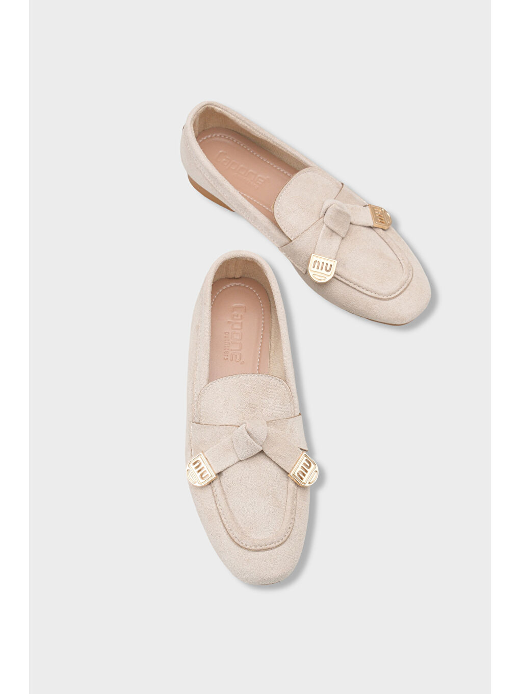 Bej Janessa Metal Tokalı Yumuşak Kadın Loafer Ayakkabı-5