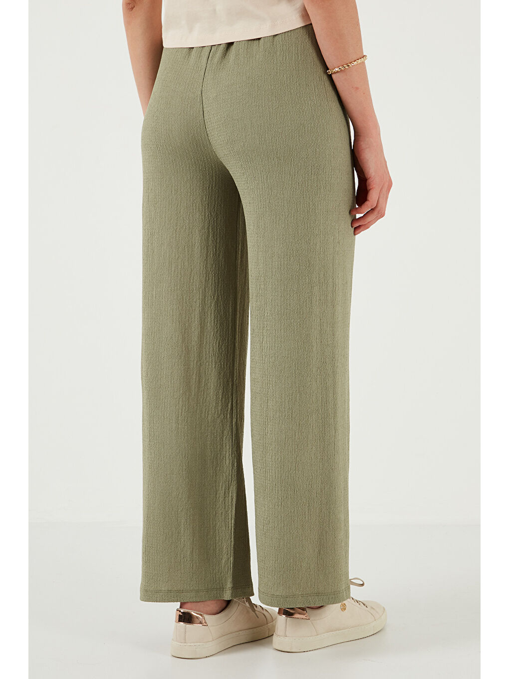 Yeşil Belden Bağlamalı Rahat Kesim Krinkıl Kumaş Pantolon 5869016-6