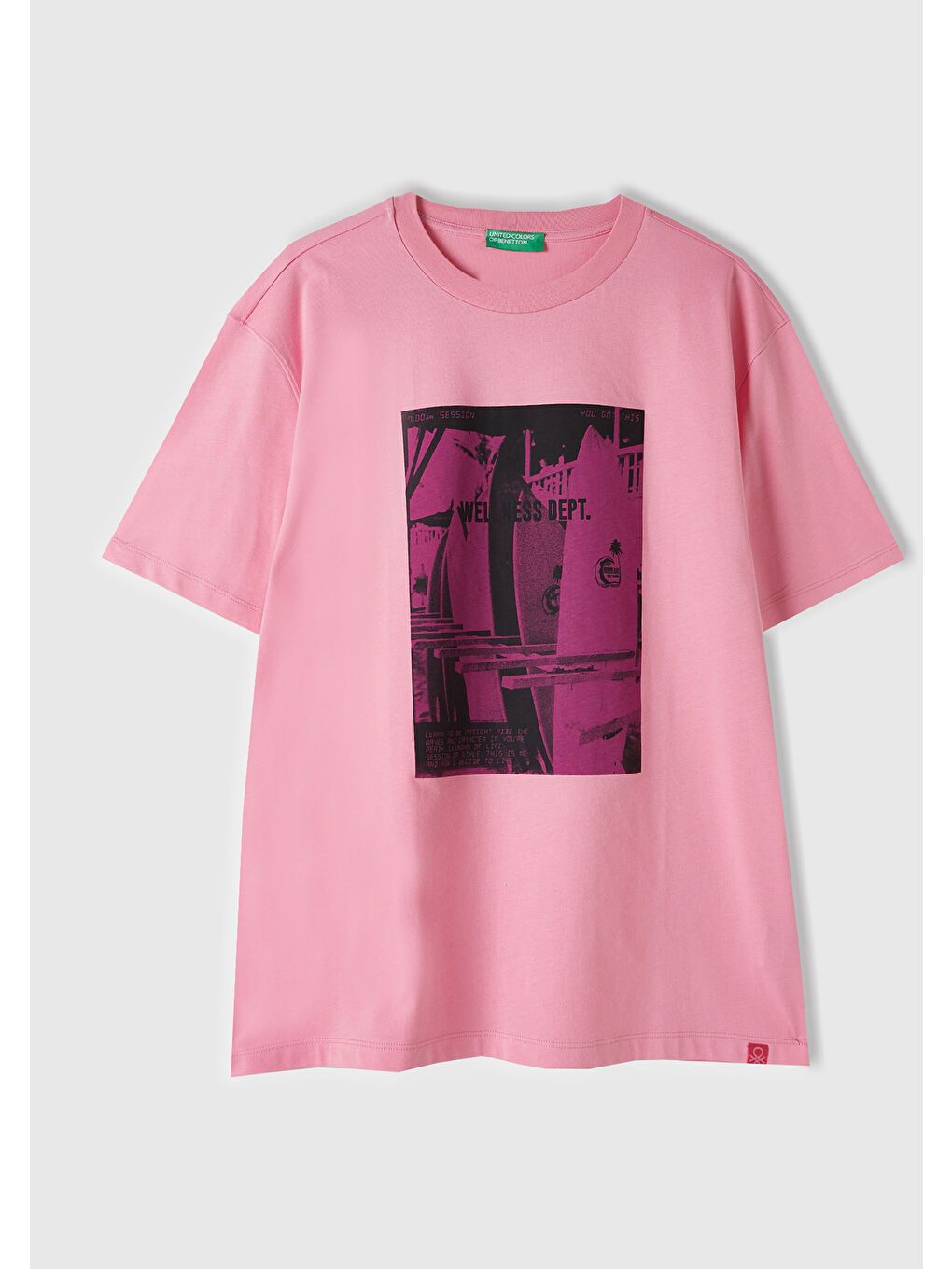 United Colors Of Benetton Erkek Açık Pembe %100 Pamuk Önü Fotoğraf Arkası Slogan Baskılı T-Shirt