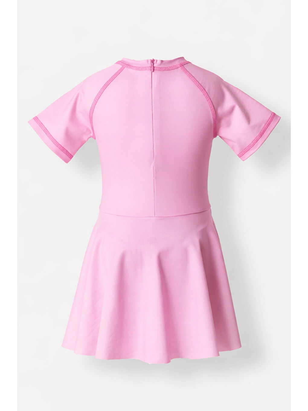 Pembe UV Korumalı Kısa Kollu Şortlu Elbise Mayo Kız Çocuk Yüzücü Mayo 5212-2