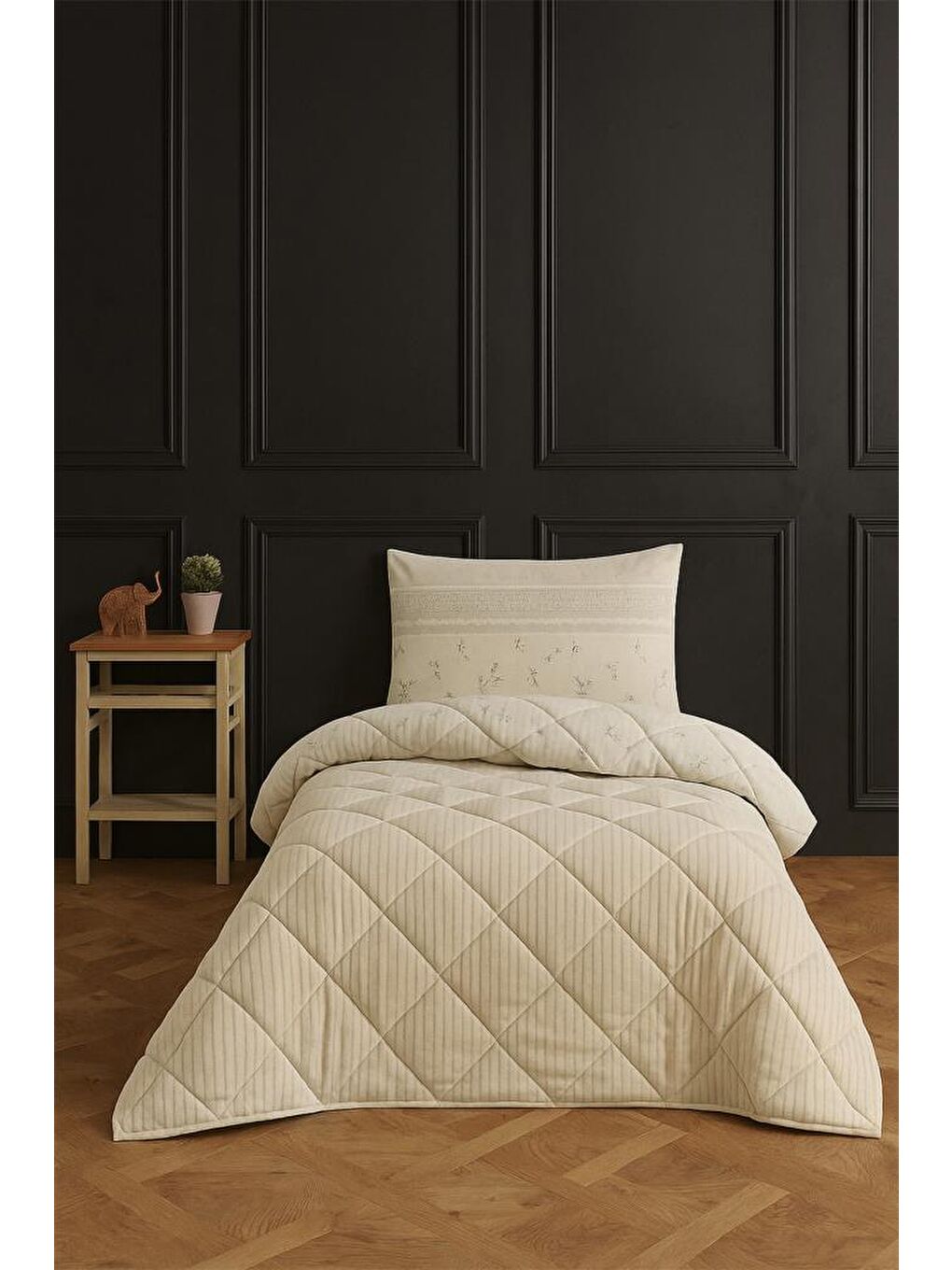 Wellsoft Jakarlı Uyku Seti 3 Parça Tek Kişilik Ekru