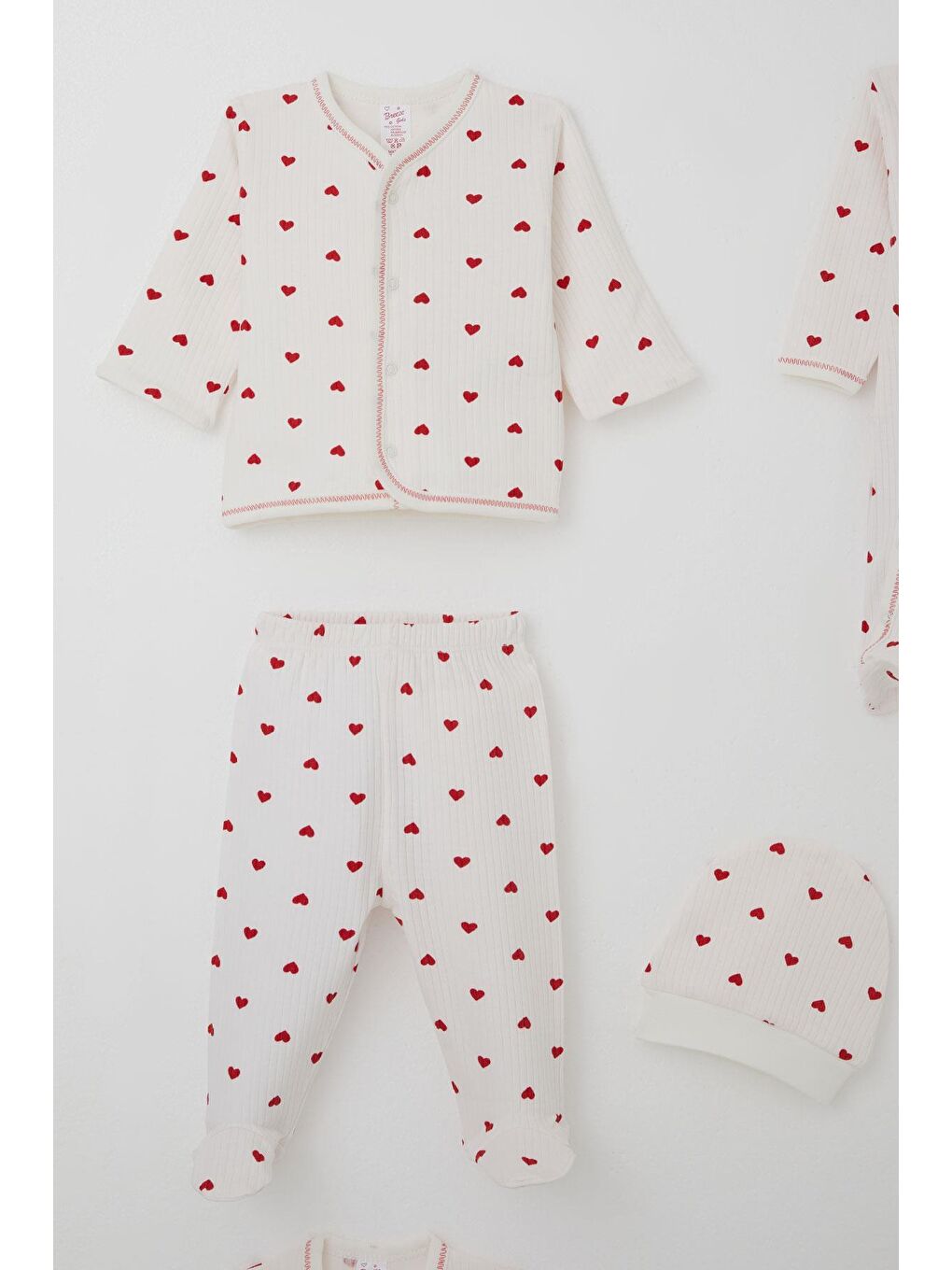 Kız Bebek Hastane Çıkışı 8 Li Kalp Desenli Ekru (0-3 Ay)-2