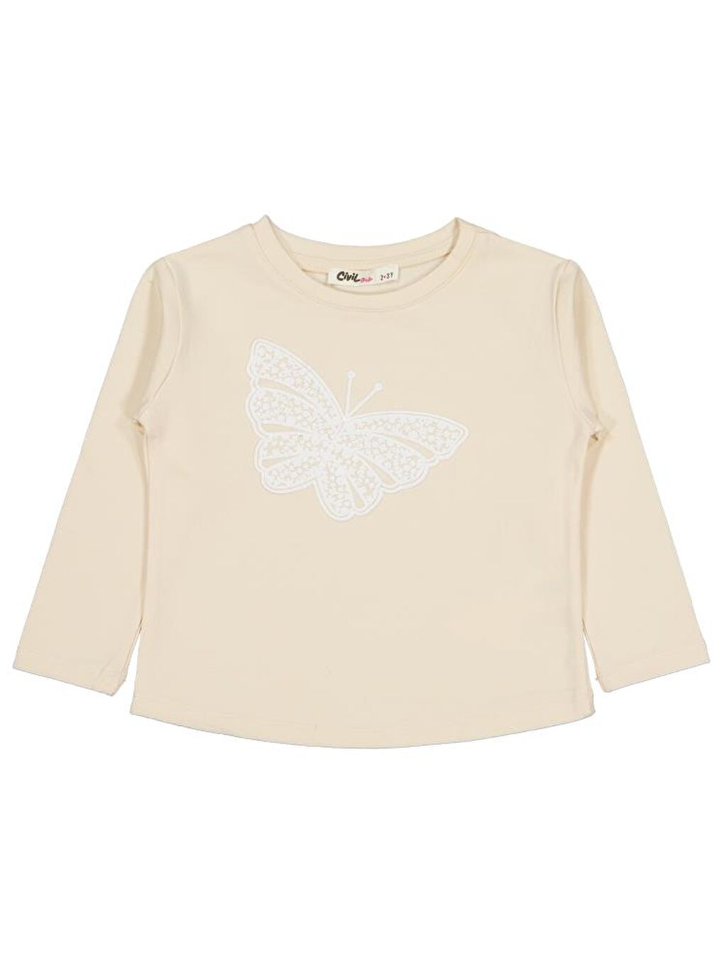 Bej Girls Kelebek Baskılı 2-5 Yaş Sweatshirt - Fil Dişi 2-3 Yaş