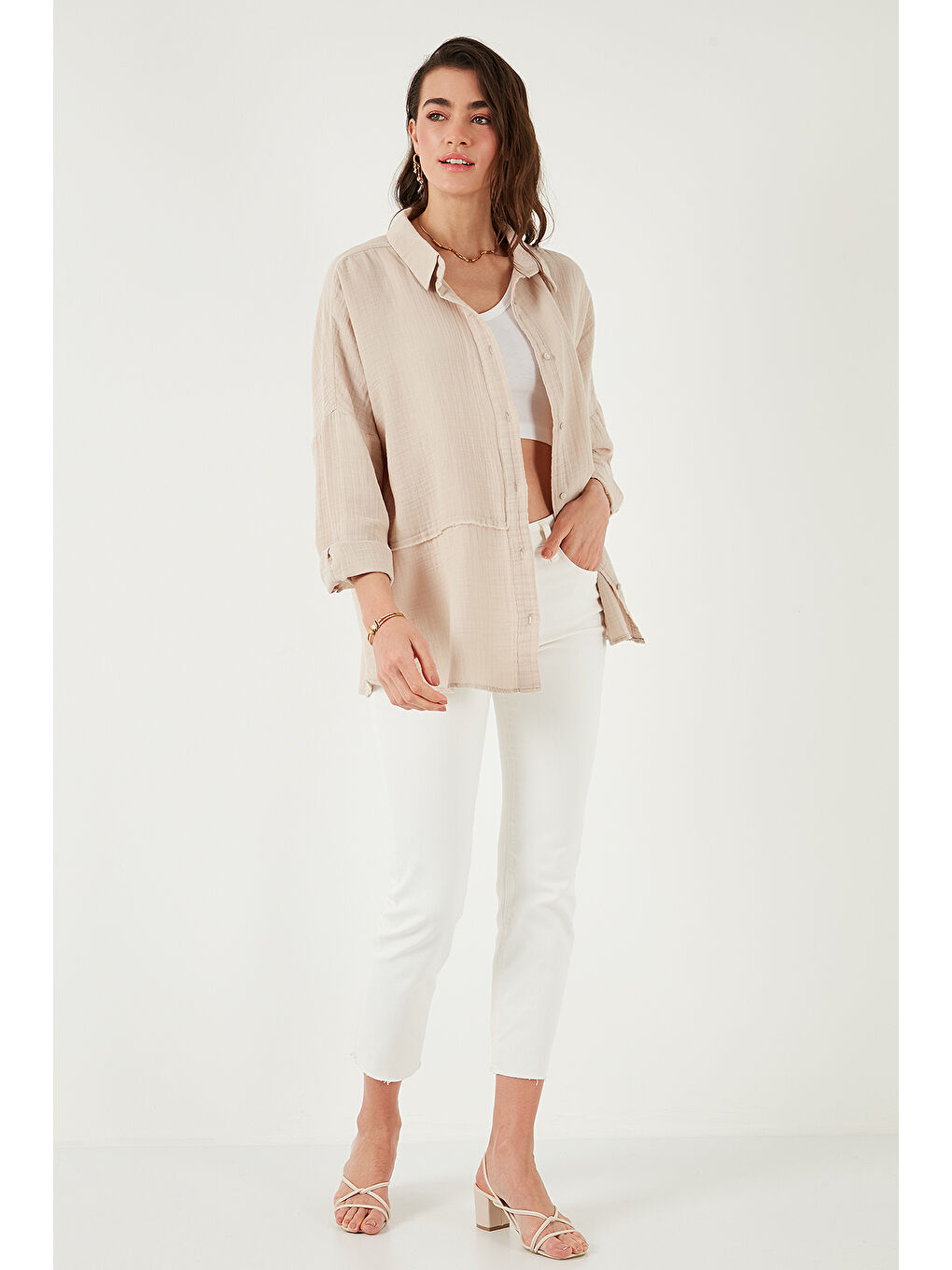Lela Bej Pamuklu Regular Fit Müslin Gömlek Cf25S166905 - 1