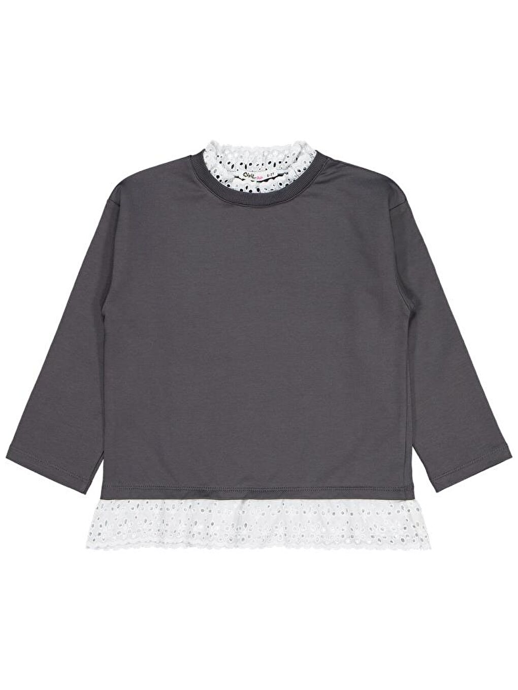 Antrasit Girls Brodeli 6-9 Yaş Sweatshirt-1