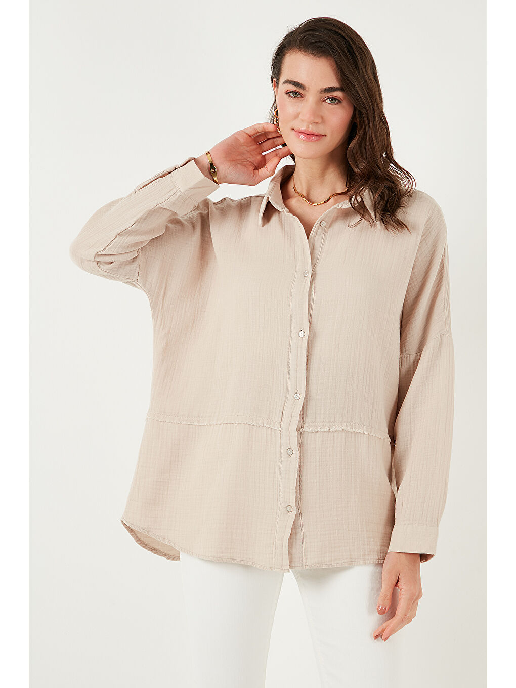 Lela Bej Pamuklu Regular Fit Müslin Gömlek Cf25S166905 - 5