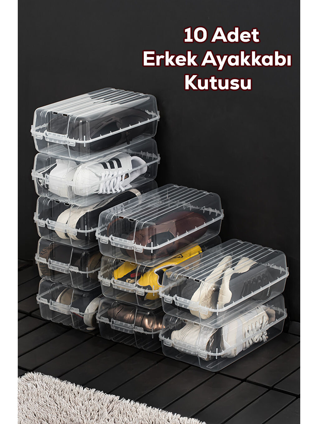 Renksiz 3207 10 Adet Erkek Ayakkabı Saklama Kutusu - Pratik Ayakkabı Kabı Düzenleyici Saklama Seti